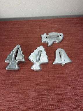 Vintage Aluminum Cookie Cutters Set of 4 Christmas Tree Bell Easter Bunny